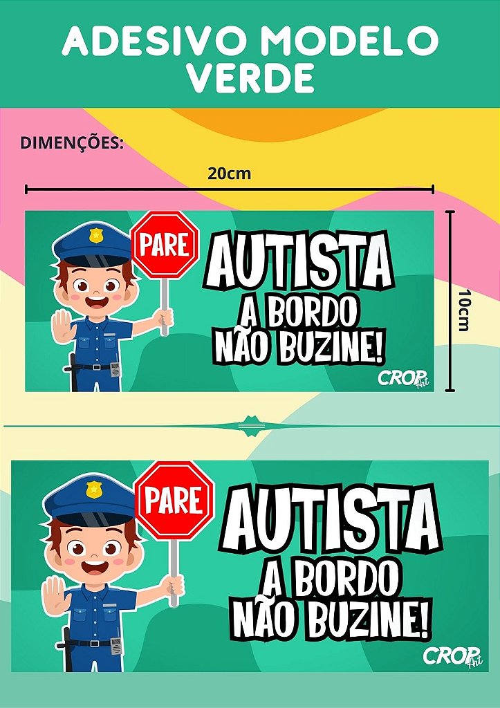 Adesivos de Autismo para Carro (Verde): 'Autismo a Bordo, Não Buzine'