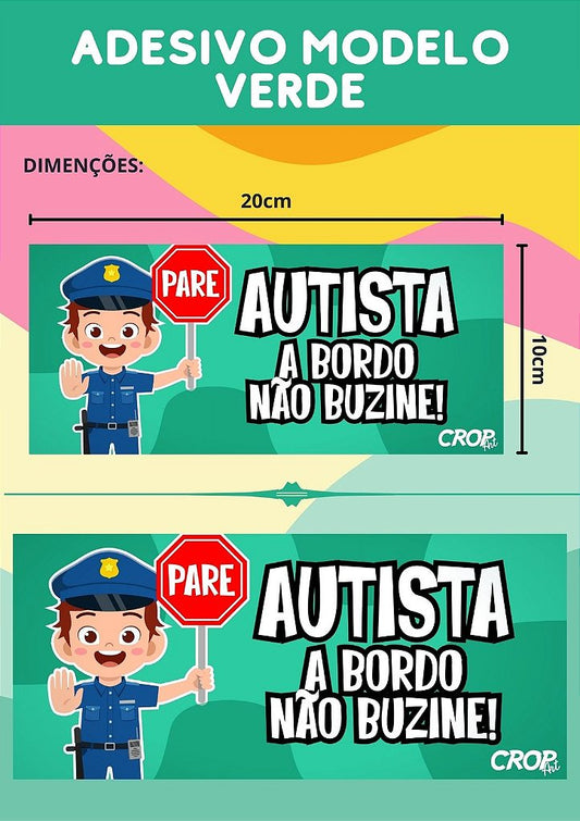 Adesivos de Autismo para Carro (Verde): 'Autismo a Bordo, Não Buzine'