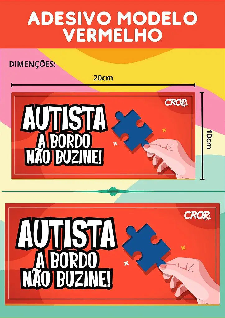 Adesivos de Autismo para Carro (Vermelho): 'Autismo a Bordo, Não Buzine'